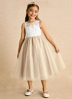 Azazie Lina Flower Girl Dresses Ivory Champagne Ball-Gown Lace Dress image2