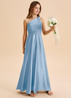 Azazie Charlize Junior Powder Blue A-Line Pleated Stretch Satin Dress image3