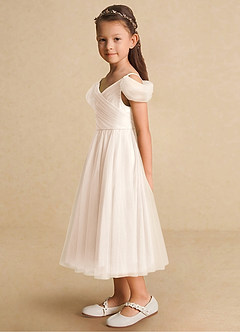 Azazie Lizzette Robe Demoiselle D'honneur Fillette Robe Trapèze en Tulle Rayé Albâtre Blanc image3