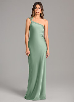 Azazie Monroe Jurken voor bruidsmeisjes Jurk van Stretch Satijn met Zeemeermin One-Shoulder Agave image4