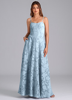Azazie Stasy Bridesmaid Dresses Sky Blue A-Line Sweetheart Neckline Floral Burnout Dress image1