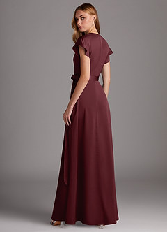 Azazie Nico Bridesmaid Dresses Cabernet A-Line V-Neck Stretch Satin Dress image5