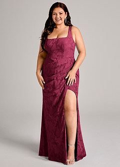 Azazie Mero Bridesmaid Dresses Burgundy Sheath Pleated Floral Burnout Dress image7
