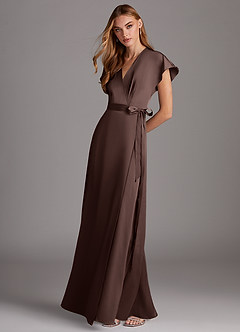 Azazie Nico Final Sale Agave A-Line V-Neck Stretch Satin Dress image4