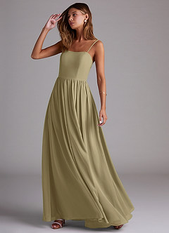 Azazie Calianna Jurken voor bruidsmeisjes Converteerbaar Jurk van Chiffon met A-Lijn Off the Shoulder Mosgroen image3