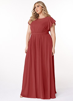 Azazie Daphne Modest Bridesmaid Dresses A-Line Ruffled Chiffon Floor-Length Dress image8