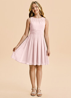 Azazie Bibiane Junior A-Linie Plissee Chiffon Kleid Zartrosa image3
