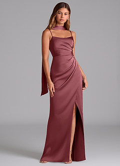Azazie Calandra Bridesmaid Dresses Desert Rose A-Line Pleated Stretch Satin Dress image3