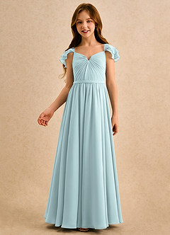 Azazie Meimei Girls Formal vestidos de niña de las flores Vestido de Neblina de Gasa de Corte en A con Plisado image3