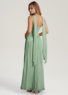 Azazie Tierney Robes de demoiselle d'honneur Robe Trapèze Convertible en Mousseline de soie Sans bretelle Matcha image4
