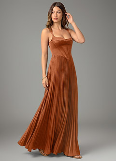 Azazie Avenelle Bridesmaid Dresses Copper A-Line Corset Stretch Satin Dress image5