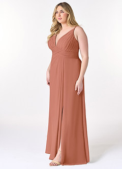 Azazie Maren Allure Bridesmaid Dresses MAI TAI A-Line V-Neck Lace Chiffon Dress image11