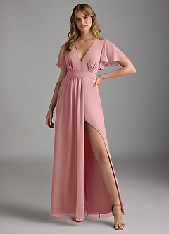 Azazie Zaniah Bridesmaid Dresses Dusty Rose A-Line Chiffon Dress image4