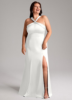 Azazie Rue Bridesmaid Dresses White Mermaid Pleated Stretch Satin Dress image11
