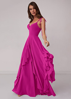 Barbie ♥ Azazie Brautjungfernkleider A-Linie Schleifen Chiffon Kleid Fuchsia image3