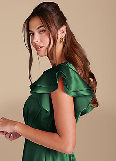 Azazie Daphne Bescheidene Brautjungfernkleider A-Linie Gestreift Metallic Satin Bodenlänge Kleid image5
