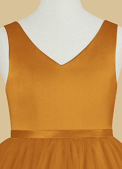 Azazie Marybell Flower Girl Dresses Butterscotch A-Line Bow Tulle Dress image8