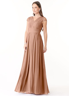 Azazie Organa Robes de demoiselle d'honneur Robe Trapèze en Mousseline de soie Plissée Champagne Rosé image3