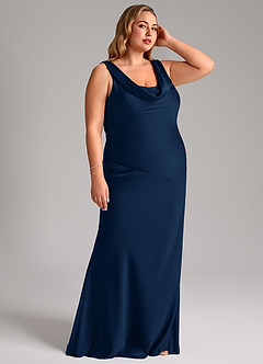 Azazie Rylina Bridesmaid Dresses Dark Navy Mermaid Stretch Satin Dress image10