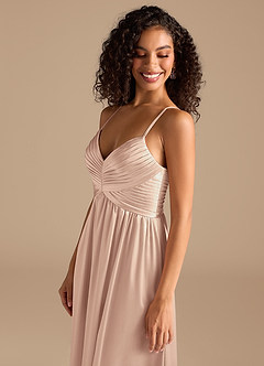 Azazie Alia Bridesmaid Dresses English Rose A-Line Pleated Metallic Satin Dress image3