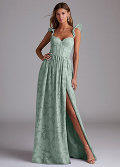 Azazie Denisse Bridesmaid Dresses Agave A-Line Ruched Floral Burnout Dress image1