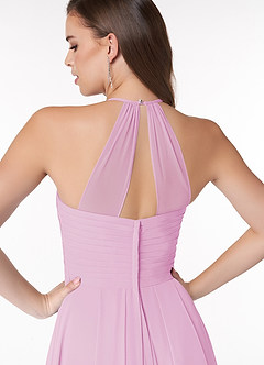 Azazie Ginger Bridesmaid Dresses Candy Pink A-Line Halter Pleated Chiffon Dress image3