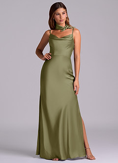 Azazie Yazmine Final Sale Pistachio Mermaid Pleated Stretch Satin Dress image3