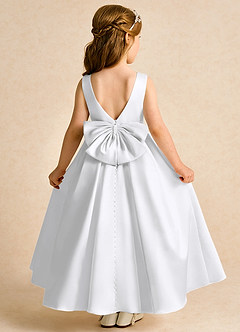 Azazie Cherry Flower Girl Dresses White White Ball-Gown Pleated Matte Satin Dress image1