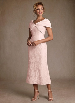 Azazie Aguilas Klänningar till brudens mor Klä Sjöjungfru i Blommig Jacquard Av axeln Ljusrosa Jacquard image3