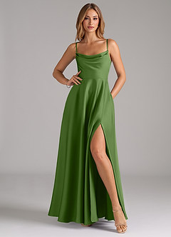 Azazie Elle Brudtärnklänningar Klä av A-Linje i Stretch Satin Plisserad Basilika image3