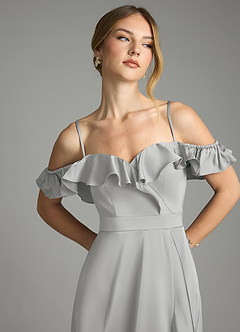 Azazie Lyra Vestidos de damas de honor Vestido de Plata de Satén Elástico de Corte en A Convertible con Vestidos sin tirantes image11