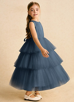 Azazie Marshmallow Blumenmädchenkleider Ballkleid Schleifen Tüll Kleid Neptunblau image3