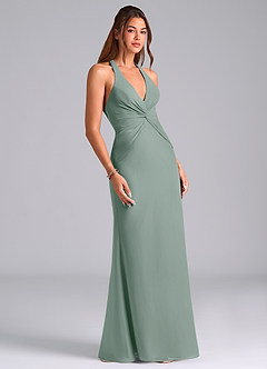 Azazie Valerie Vestidos de damas de honor Vestido Salvia Plateada de Gasa de Corte Sirena con Plisado image3