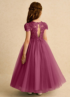 Azazie Puff Flower Girl Dresses Mulberry Ball-Gown Lace Tulle Dress image7