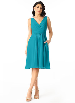 Azazie Kyla Vendita Finale Abito A-Line in Chiffon Plissettato Giada image3