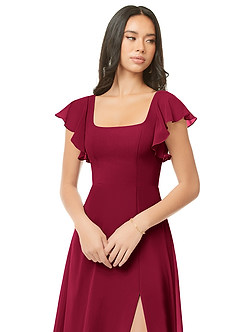 Azazie Bondi Bridesmaid Dresses Burgundy A-Line Ruched Chiffon Dress image6