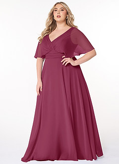 Azazie Pamela Bridesmaid Dresses Mulberry A-Line V-Neck Pleated Chiffon Dress image6