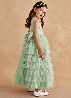 Azazie Twinkle Toes Flower Girl Dresses Dusty Sage A-Line Bow Tulle Dress image5