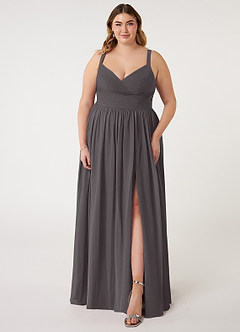 Azazie Chanel Abiti da Damigella Abito A-Line in Chiffon Plissettato Grigio Acciaio image8