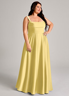 Azazie Shaude Bridesmaid Dresses Canary A-Line Pleated Stretch Satin Dress image10
