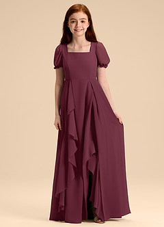 Azazie Priya Junior Vestido de Cabernet de Gasa de Corte en A con Blusón image3