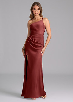 Azazie Eren Bridesmaid Dresses Terracotta Mermaid One Shoulder Stretch Satin Dress image5