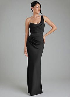 Azazie Sabrina Robes de demoiselle d'honneur Robe Sirène en Satin extensible Corset Noir image7