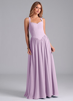 Azazie Francis Bridesmaid Dresses Frosted Lilac A-Line Corset Chiffon Dress image4