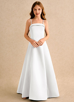 Azazie Izel Girls Formal Flower Girl Dresses Ivory White A-Line Pleated Matte Satin Dress image6