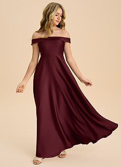 Azazie Sissy Junior A-Linie Schulterfrei Stretch-Satin Kleid Cabernetrot image5