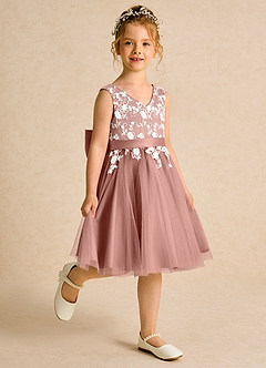 Azazie Butterfly Flower Girl Dresses Cedar Rose A-Line Lace Dress image3