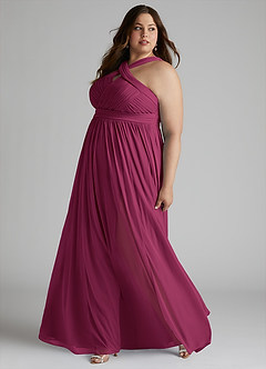 Azazie Hillian Bridesmaid Dresses Mulberry A-Line Halter Pleated Mesh Dress image10