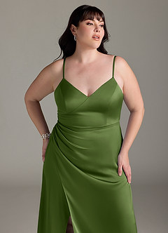 Azazie Marchella Bridesmaid Dresses Juniper A-Line Corset Stretch Satin Dress image11