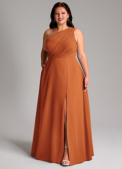Azazie Phaedra Bridesmaid Dresses Cinnamon A-Line One Shoulder Chiffon Dress image12